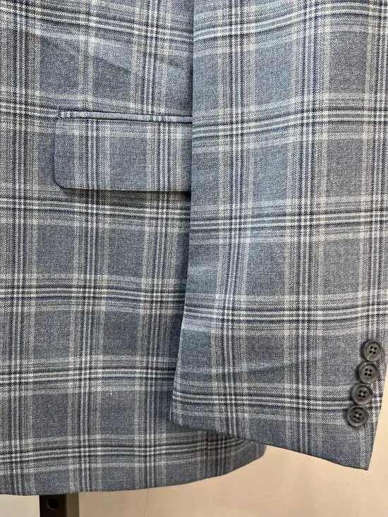 NWT WALTER MORTON 45XL Light Blue Plaid 2 Btn 100% Wool Blazer Made in USA - Picture 3 of 8
